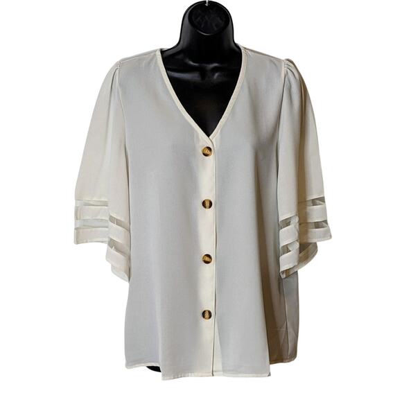 Unbranded Cream Flowy Button up Swing Blouse Size Small NWOT - Picture 1 of 5